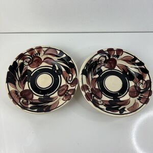 Handmade Ceramic Bowls Floral Maroon And Black Made In Mexico